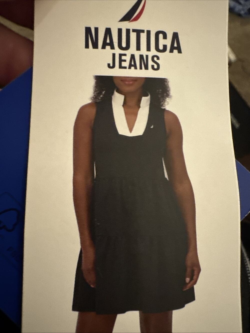 NWT Women’s Nautica Jeans Sleeveless Dress Size L Black/White V-neck